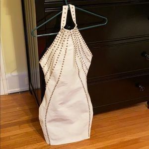 High neck white bodycon dress